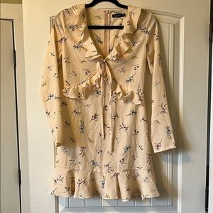 Boohoo Cream Floral Ruffle Dress